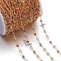 Close-up of multicolor heart-shaped crystal rhinestones on a gold chain for DIY jewelry - 1 Meter/Pack / Gold Style 07 (Heart)