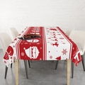 Christmas red plaid tablecloth with Santa Claus and reindeer print on rectangular cotton fabric - 40x70cm / Red Background White Santa Claus Reindeer Snowflakes