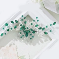 Pettine per capelli da sposa in argento con cristalli verde smeraldo e perle bianche - Verde