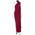 Elegantes rückenfreies Bodycon-Maxikleid in Dunkelrot mit Neckholder und Raffung - S / Burgunderrot