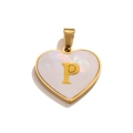 Golden heart pendant with white mother of pearl and letter P detail on white background - Letter P / Gold