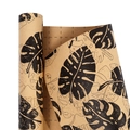 Brown kraft gift wrapping paper with black monstera leaf pattern and cutting grids - Monstera / 0.43*3m
