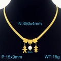 Gold titanium snake chain necklace with boy and girl charms and 8mm pearl centerpiece - Figure Pearl Pendant Necklace (KN233828)