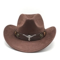 Classic dark brown suede western cowboy hat with silver longhorn bull head emblem - Brown
