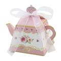 Pink rose teapot paper gift box with white chiffon ribbon for elegant party favors - Pink Watercolor Roses