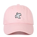 Pink cotton baseball cap with white ghost embroidery and curved brim for outdoor wear - Adjustable / Pink