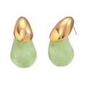 Waterdrop earrings in 18K gold plated steel and translucent light green resin finish - Candy Color Water Drop Studs / Gold Green