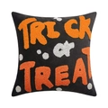 Halloween Trick or Treat embroidered pillow cover with orange tufted letters on black fabric - Square (Cover Only) / Orange Trick or Treat