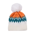 Detail of colorful knit hat with zigzag patterns and a large fluffy pom-pom top - Orange-Child