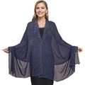 Elegant navy blue chiffon shawl with sparkling starry rhinestones for evening wear - Blue / 200