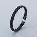 Brazalete abierto en forma de C de malla de acero inoxidable trenzado negro minimalista - Negro (KB182655-HB)