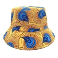 African ethnic print sun hat in bright yellow with blue patterns and sparkling rhinestones - M (56-58cm) / Yellow