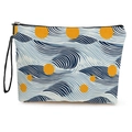 Borsa da trucco con motivi a onde blu e pois arancioni su sfondo di tela bianca - Onda Blu Bianca Puntini Gialli (Stile 2)