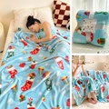 Light blue flannel Christmas blanket with holiday prints including snowflakes and gifts - 70x100cm Plain Blanket / Christmas Sock