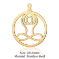 Golden stainless steel yoga pose pendant measuring 28x34mm for DIY jewelry - Round Yoga Style (LA317) / 5 Pieces / Gold