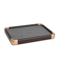 Walnut finish jewelry display tray with grey velvet ring slots and gold metal corners - 90 Slots / Gray