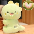 Green plush dinosaur toy with yellow spikes and a pink heart embroidery detail - Rainbow Dinosaur 30cm