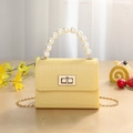 Mini borsa jelly gialla con trama a coccodrillo e manico di perle elegante per bimba - Giallo