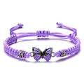Handmade purple braided couple bracelet with butterfly charm and silver crystal beads - Purple