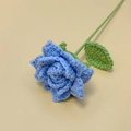 Handmade crochet blue rose yarn flower with green stem for home decor and gifts - Pointed Pure Light Blue