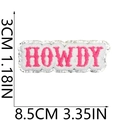 Detail view of pink glitter HOWDY patch embroidery with 8.5cm x 3cm dimension markings - HOWDY Letters Style (3号)