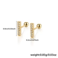 Detailed close-up of golden 925 silver stud earrings with zircons and screw ball backs - Gold Bar Style (KE22246)