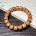 Bamboo-style natural sandalwood bead bracelet in light brown wood for meditation - Sandalwood 10x11mm Barrel Beads