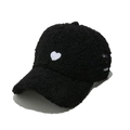 Berretto da baseball invernale in pile nero con ricamo a cuore bianco per uomo e donna - M (56-58cm) / Nero