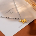 S925 silver beaded bracelet featuring a gold letter M pendant and zircon stone - Silver Letter M
