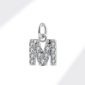 Elegant silver letter M pendant with micro-inlaid cubic zirconia stones and top loop - White Gold (Letter M)