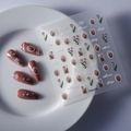3D relief nail stickers featuring pink tulips and vintage lettering on white background - Tulip and English Letter Style (FEB-475)