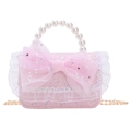 Pink lace princess mini bag for girls with pearl handle and mesh bow decoration - Pink Bow Sequin