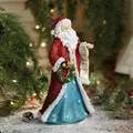 32cm Resin Santa Claus figurine holding scroll and wreath, festive tabletop ornament - Santa Claus with Wreath