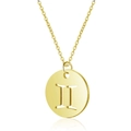 Macro detail of gold 304L stainless steel Gemini zodiac hollow pendant with lobster clasp - Gold Gemini