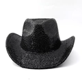 Cappello da cowboy con paillettes nere e tesa curva per feste e spettacoli teatrali - M (56-58cm) / Parte superiore a goccia / Nero
