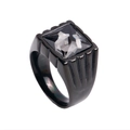 Men's black titanium steel ring with a square grey transparent gemstone on white background - US 10 / Black Mineral Black Gemstone