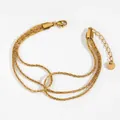 Three-layer wave chain bracelet in PVD vacuum gold-plated stainless steel with round tag - Bracelet / Gold