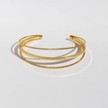 Elegant gold-plated triple-layer open bangle featuring twisted rope and polished band - Triple Layer Open Style / Gold