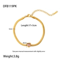 Detail of 18k gold plated flat snake chain bracelet with pink heart-shaped zircon charm - Pink