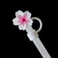 Pink cherry blossom silicone straw cover cap for reusable tumblers dust protection - Begonia-White Petals Pink Pistil / 10mm