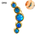 Curved stainless steel ear climber with five blue opal stones in a golden finish - Gold - OP05 Opal Curved