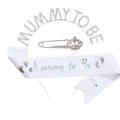 Detailed set featuring silver rhinestone crown, white Mommy to be sash and crown brooches - One Size / Silver Mummy To Be 3-Piece Set