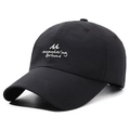 Quick-dry black baseball cap with white 'Encountering Fortune' embroidery for outdoors - Adjustable / Black