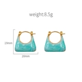 Fashionable golden handbag-style earrings with blue marble enamel finish, 19mm x 20mm size - Cyan
