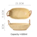 Japanese style oval stoneware bowl in beige matte glaze with woven brown handles - Hemp Rope Handle Oval Bowl