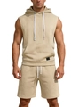 Ensemble beige décontracté pour hommes avec débardeur à capuche et short texturé - S / Khaki