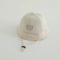 Chapeau bob en velours beige pour bébé avec broderie ours et mentonnière réglable - 48-50cm (1-2 ans) / Style tête d'ours / Blanc Cassé