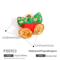 Christmas bell charm in red and green enamel with bowknot design made of stainless steel - Bowknot Double Bells (PJ92913)
