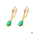 Luxurious 18K gold-plated hoop earrings with green teardrop zircon and square crystal - Green Teardrop (ER1138)