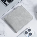 Slim grey matte wallet for men featuring fine stitching on marble office desk background - Short Gray-White